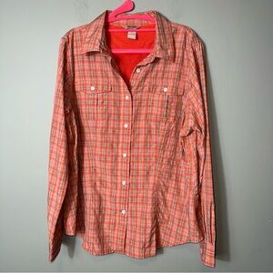 Duluth Trading Co Men’s Long‎ Sleeve Orange Plaid Shirt Large